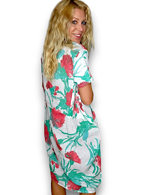 JUNGLE DRESS LINEN THISTLE IN RED WHITE_by_HELGA MAY_women's_in_New Zealand_ HELGA MAY_JUNGLE DRESS LINEN THISTLE IN RED WHITE _ JUNGLE DRESS LINEN THISTLE IN RED WHITE _ Ebony Boutique NZ _