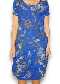 HELGA MAY_JUNGLE DRESS LINEN TRUMPET COBALT _ JUNGLE DRESS LINEN TRUMPET COBALT _ Ebony Boutique NZ