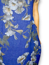 HELGA MAY_JUNGLE DRESS LINEN TRUMPET FLOWER COBALT _ JUNGLE DRESS LINEN TRUMPET FLOWER COBALT _ Ebony Boutique NZ