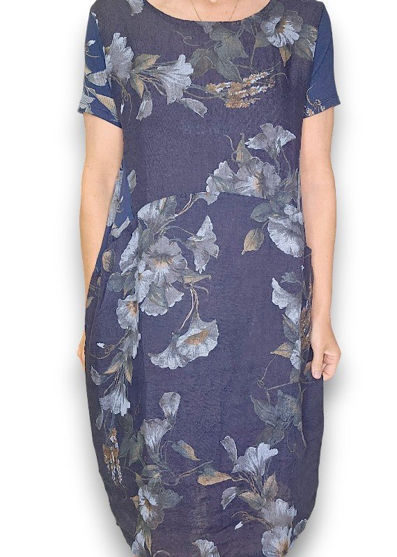 HELGA MAY_JUNGLE DRESS LINEN TRUMPET NAVY _ JUNGLE DRESS LINEN TRUMPET NAVY _ Ebony Boutique NZ