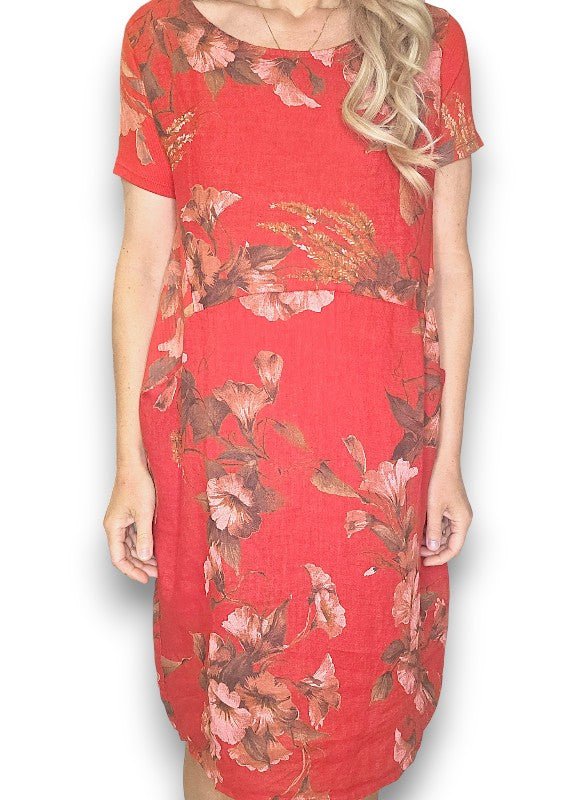 HELGA MAY_JUNGLE DRESS LINEN TRUMPET RED _ JUNGLE DRESS LINEN TRUMPET RED _ Ebony Boutique NZ