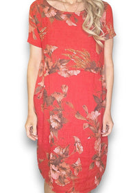 HELGA MAY_JUNGLE DRESS LINEN TRUMPET RED _ JUNGLE DRESS LINEN TRUMPET RED _ Ebony Boutique NZ