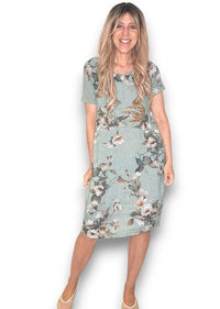 HELGA MAY_JUNGLE DRESS LINEN TRUMPET SAGE _ JUNGLE DRESS LINEN TRUMPET SAGE _ Ebony Boutique NZ