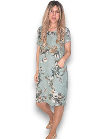 HELGA MAY_JUNGLE DRESS LINEN TRUMPET SAGE _ JUNGLE DRESS LINEN TRUMPET SAGE _ Ebony Boutique NZ