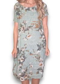 HELGA MAY_JUNGLE DRESS LINEN TRUMPET SAGE _ JUNGLE DRESS LINEN TRUMPET SAGE _ Ebony Boutique NZ