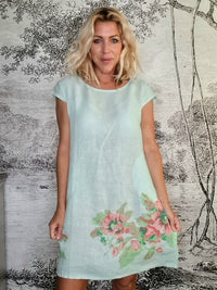 HELGA MAY_KENNEDY DRESS LINEN BELLA ROSE MINT _ KENNEDY DRESS LINEN BELLA ROSE MINT _ Ebony Boutique NZ