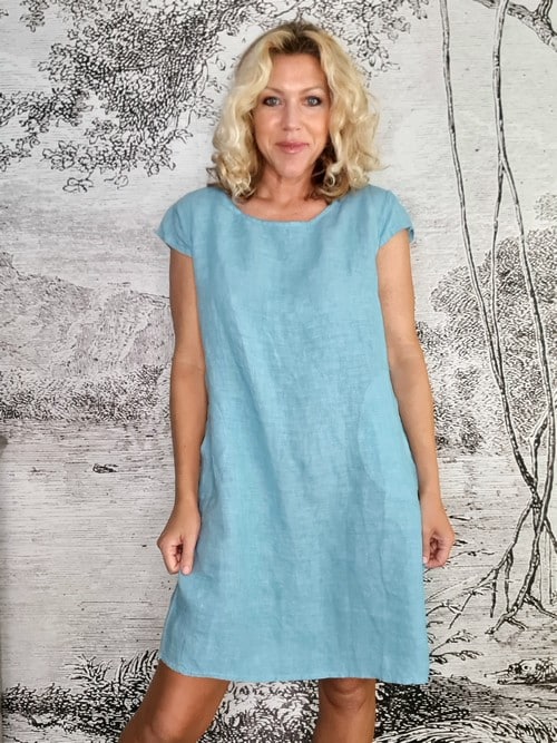 HELGA MAY_KENNEDY DRESS LINEN BLUE _ KENNEDY DRESS LINEN BLUE _ Ebony Boutique NZ