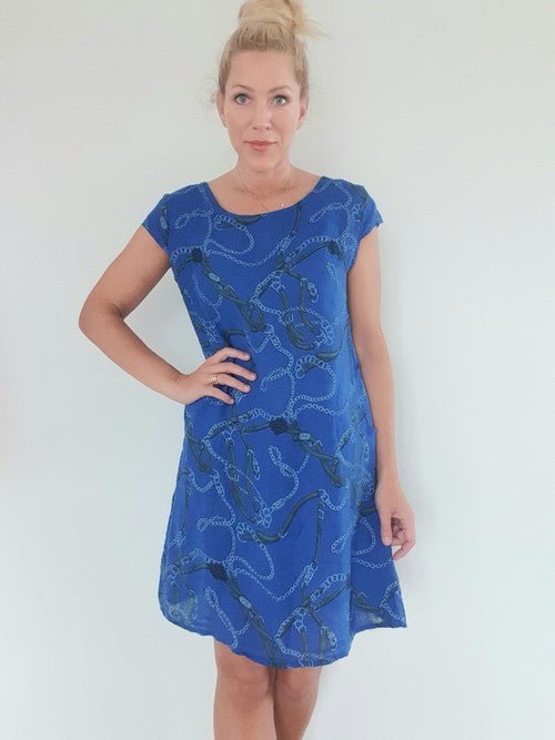 HELGA MAY_KENNEDY DRESS LINEN CHAIN COBALT _ KENNEDY DRESS LINEN CHAIN COBALT _ Ebony Boutique NZ