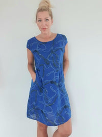 HELGA MAY_KENNEDY DRESS LINEN CHAIN COBALT _ KENNEDY DRESS LINEN CHAIN COBALT _ Ebony Boutique NZ