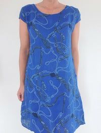 HELGA MAY_KENNEDY DRESS LINEN CHAIN COBALT _ KENNEDY DRESS LINEN CHAIN COBALT _ Ebony Boutique NZ