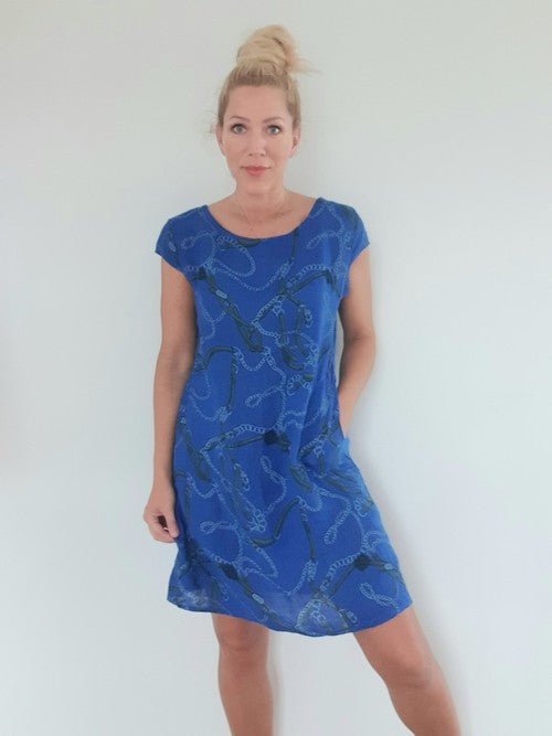 HELGA MAY_KENNEDY DRESS LINEN CHAIN COBALT _ KENNEDY DRESS LINEN CHAIN COBALT _ Ebony Boutique NZ