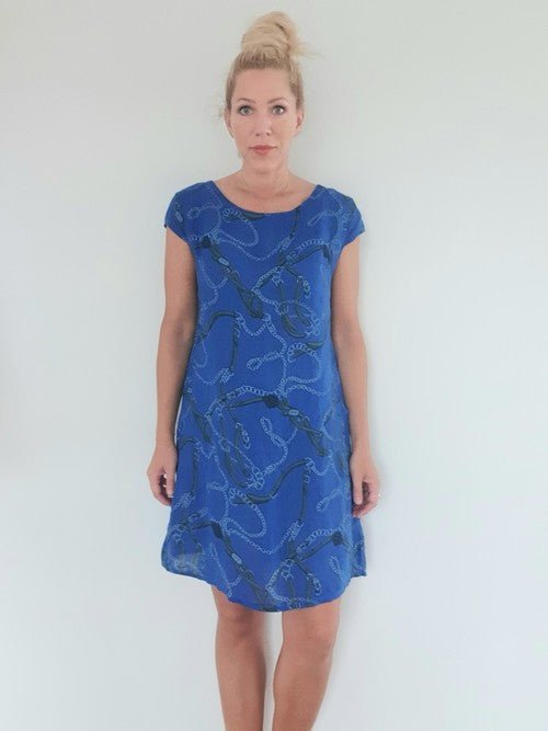 HELGA MAY_KENNEDY DRESS LINEN CHAIN COBALT _ KENNEDY DRESS LINEN CHAIN COBALT _ Ebony Boutique NZ