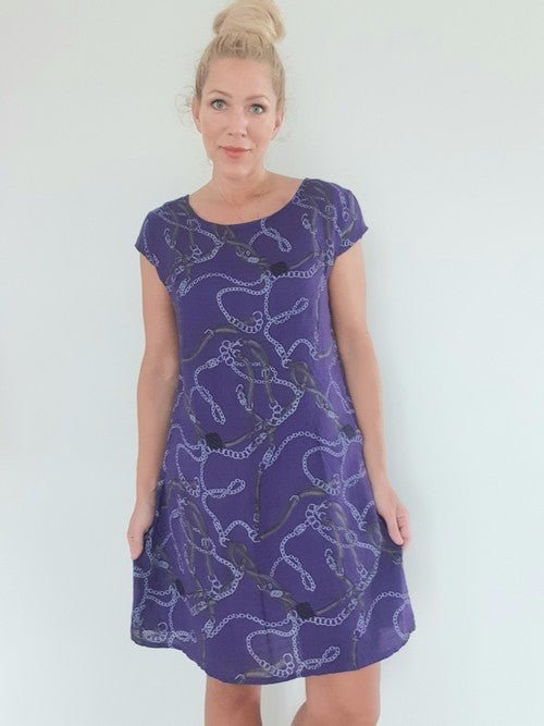 HELGA MAY_KENNEDY DRESS LINEN CHAIN PURPLE _ KENNEDY DRESS LINEN CHAIN PURPLE _ Ebony Boutique NZ