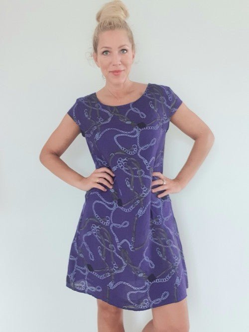 HELGA MAY_KENNEDY DRESS LINEN CHAIN PURPLE _ KENNEDY DRESS LINEN CHAIN PURPLE _ Ebony Boutique NZ