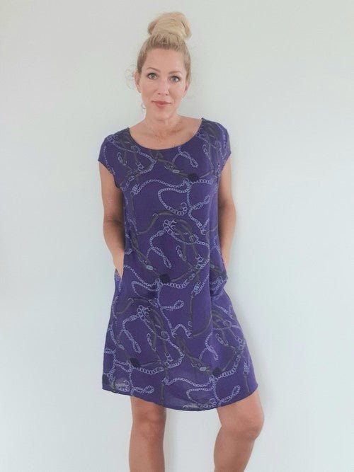 HELGA MAY_KENNEDY DRESS LINEN CHAIN PURPLE _ KENNEDY DRESS LINEN CHAIN PURPLE _ Ebony Boutique NZ