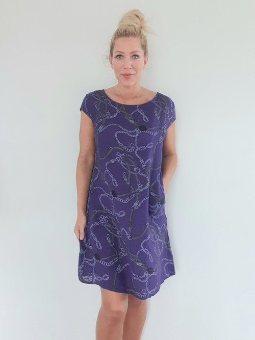 HELGA MAY_KENNEDY DRESS LINEN CHAIN PURPLE _ KENNEDY DRESS LINEN CHAIN PURPLE _ Ebony Boutique NZ