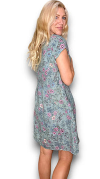 HELGA MAY_KENNEDY DRESS LINEN GRAPHIC BLOOM FOREST _ KENNEDY DRESS LINEN GRAPHIC BLOOM FOREST _ Ebony Boutique NZ