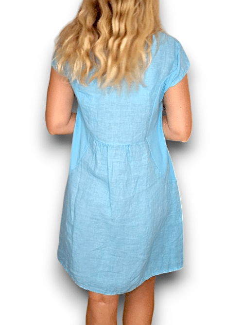 HELGA MAY_KENNEDY DRESS LINEN LIGHT TURQUOISE _ KENNEDY DRESS LINEN LIGHT TURQUOISE _ Ebony Boutique NZ