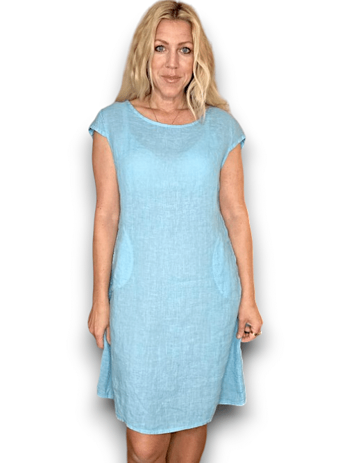 HELGA MAY_KENNEDY DRESS LINEN LIGHT TURQUOISE _ KENNEDY DRESS LINEN LIGHT TURQUOISE _ Ebony Boutique NZ