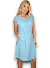 HELGA MAY_KENNEDY DRESS LINEN LIGHT TURQUOISE _ KENNEDY DRESS LINEN LIGHT TURQUOISE _ Ebony Boutique NZ