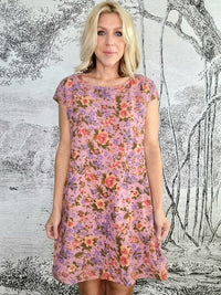 HELGA MAY_KENNEDY DRESS LINEN MULTI ROSE BERRY _ KENNEDY DRESS LINEN MULTI ROSE BERRY _ Ebony Boutique NZ