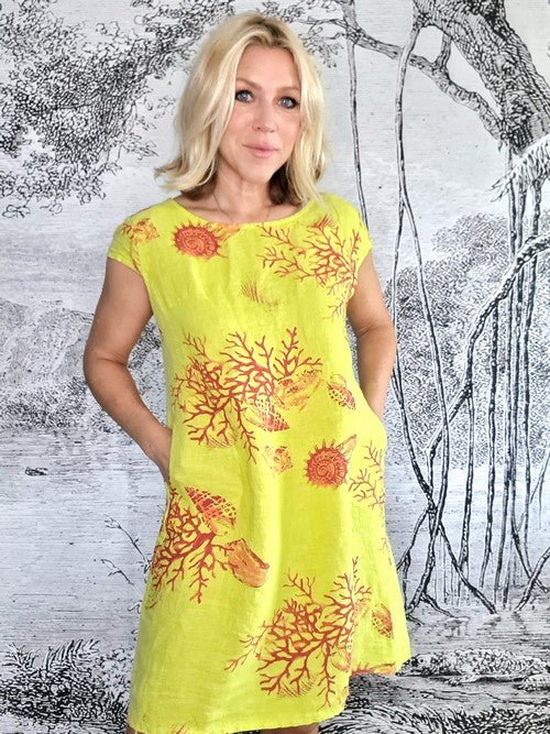 HELGA MAY_KENNEDY DRESS LINEN REEFBRIGHT LIME _ KENNEDY DRESS LINEN REEFBRIGHT LIME _ Ebony Boutique NZ