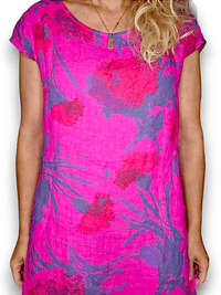 HELGA MAY_KENNEDY DRESS LINEN THISTLE IN RED HOT PINK _ KENNEDY DRESS LINEN THISTLE IN RED HOT PINK _ Ebony Boutique NZ