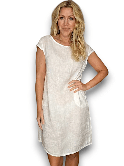 HELGA MAY_KENNEDY DRESS LINEN WHITE _ KENNEDY DRESS LINEN WHITE _ Ebony Boutique NZ