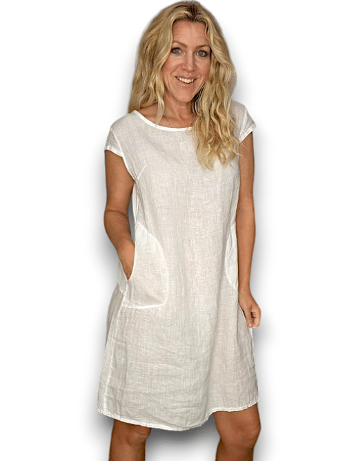 HELGA MAY_KENNEDY DRESS LINEN WHITE _ KENNEDY DRESS LINEN WHITE _ Ebony Boutique NZ