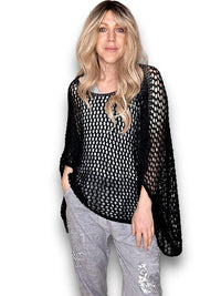 HELGA MAY_KNIT PONCHO HOLLOW BLACK _ KNIT PONCHO HOLLOW BLACK _ Ebony Boutique NZ