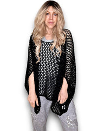 HELGA MAY_KNIT PONCHO HOLLOW BLACK _ KNIT PONCHO HOLLOW BLACK _ Ebony Boutique NZ