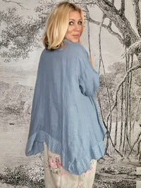 LACE HEM JACKET LINEN PETROL_by_HELGA MAY_women's_in_New Zealand_ HELGA MAY_LACE HEM JACKET LINEN PETROL _ LACE HEM JACKET LINEN PETROL _ Ebony Boutique NZ _