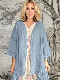 LACE HEM JACKET LINEN PETROL_by_HELGA MAY_women's_in_New Zealand_ HELGA MAY_LACE HEM JACKET LINEN PETROL _ LACE HEM JACKET LINEN PETROL _ Ebony Boutique NZ _