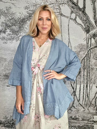 LACE HEM JACKET LINEN PETROL_by_HELGA MAY_women's_in_New Zealand_ HELGA MAY_LACE HEM JACKET LINEN PETROL _ LACE HEM JACKET LINEN PETROL _ Ebony Boutique NZ _