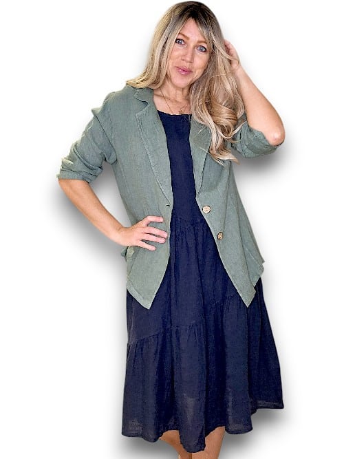 LINEN BLAZER JACKET FOREST_by_HELGA MAY_women's_in_New Zealand_ HELGA MAY_LINEN BLAZER JACKET FOREST _ LINEN BLAZER JACKET FOREST _ Ebony Boutique NZ _