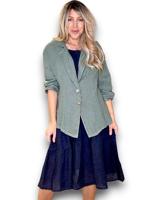 LINEN BLAZER JACKET FOREST_by_HELGA MAY_women's_in_New Zealand_ HELGA MAY_LINEN BLAZER JACKET FOREST _ LINEN BLAZER JACKET FOREST _ Ebony Boutique NZ _