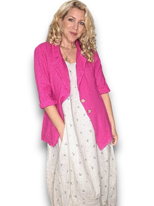 HELGA MAY_LINEN BLAZER JACKET HOT PINK _ LINEN BLAZER JACKET HOT PINK _ Ebony Boutique NZ