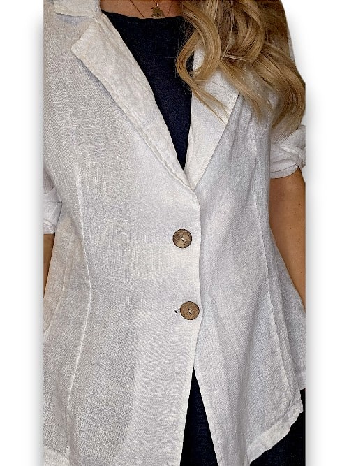 HELGA MAY_LINEN BLAZER JACKET WHITE _ LINEN BLAZER JACKET WHITE _ Ebony Boutique NZ