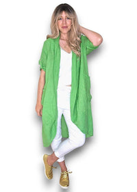 HELGA MAY_LINEN COVER UP BRIGHT GREEN _ LINEN COVER UP BRIGHT GREEN _ Ebony Boutique NZ