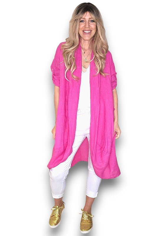 HELGA MAY_LINEN COVER UP HOT PINK _ LINEN COVER UP HOT PINK _ Ebony Boutique NZ