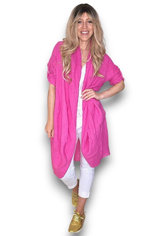 HELGA MAY_LINEN COVER UP HOT PINK _ LINEN COVER UP HOT PINK _ Ebony Boutique NZ