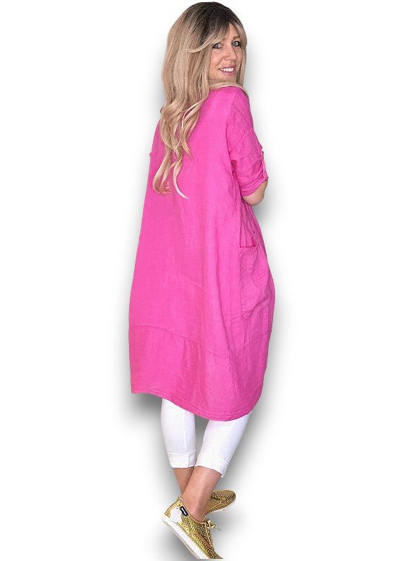 HELGA MAY_LINEN COVER UP HOT PINK _ LINEN COVER UP HOT PINK _ Ebony Boutique NZ