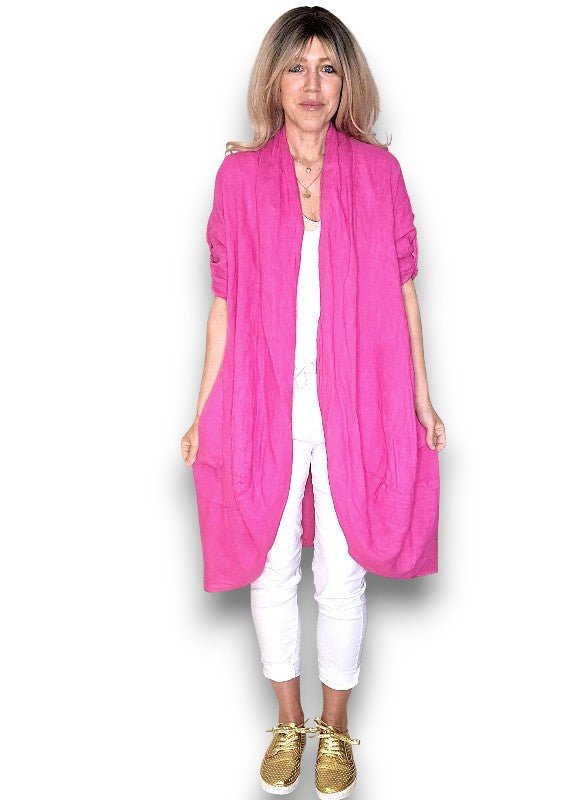 HELGA MAY_LINEN COVER UP HOT PINK _ LINEN COVER UP HOT PINK _ Ebony Boutique NZ