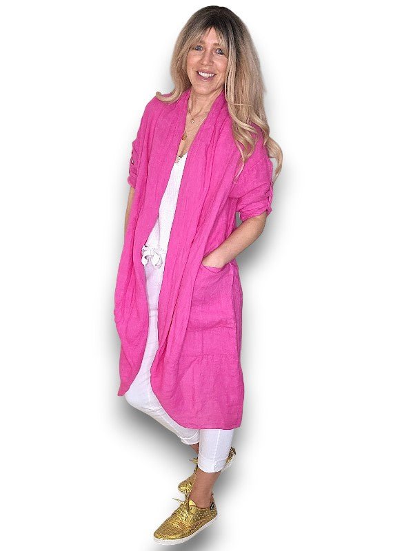 HELGA MAY_LINEN COVER UP HOT PINK _ LINEN COVER UP HOT PINK _ Ebony Boutique NZ