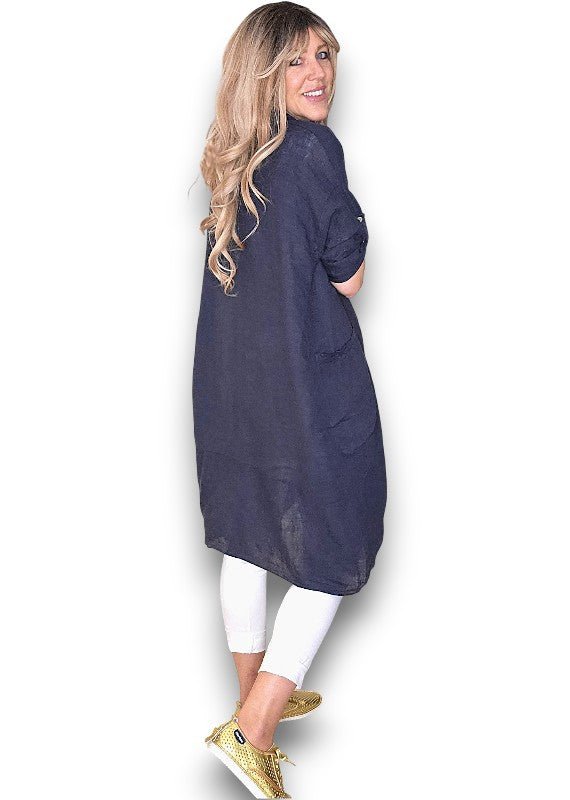 HELGA MAY_LINEN COVER UP NAVY _ LINEN COVER UP NAVY _ Ebony Boutique NZ