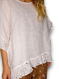 HELGA MAY_LINEN EYELET LACE EDGE TUNIC TOP WHITE _ LINEN EYELET LACE EDGE TUNIC TOP WHITE _ Ebony Boutique NZ