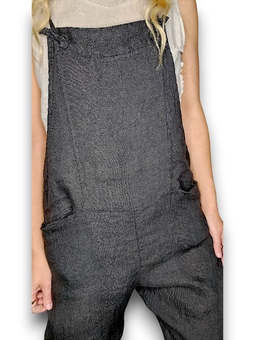 HELGA MAY_LINEN JUMPSUIT TIE IT YOUR WAY CHARCOAL _ LINEN JUMPSUIT TIE IT YOUR WAY CHARCOAL _ Ebony Boutique NZ