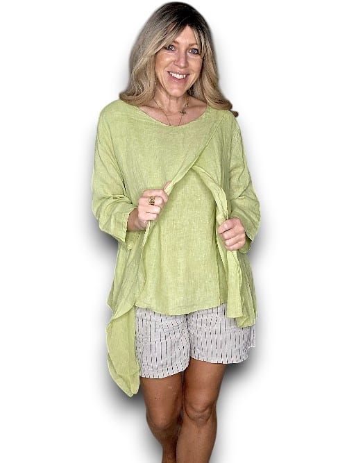 HELGA MAY_LINEN LAYER TOP ANTIQUE LIME _ LINEN LAYER TOP ANTIQUE LIME _ Ebony Boutique NZ