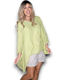 HELGA MAY_LINEN LAYER TOP ANTIQUE LIME _ LINEN LAYER TOP ANTIQUE LIME _ Ebony Boutique NZ