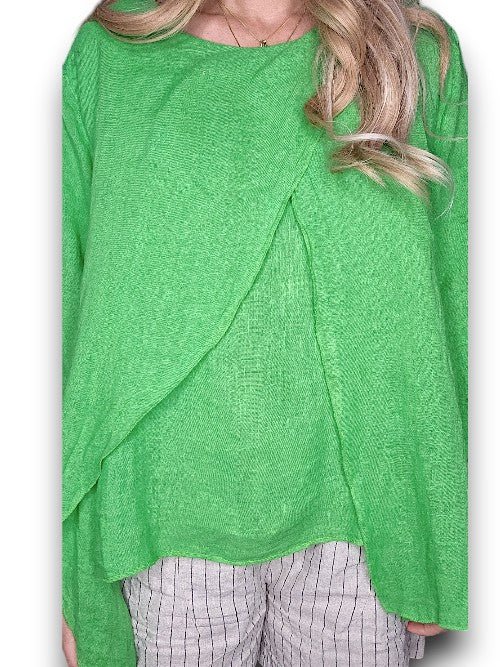 HELGA MAY_LINEN LAYER TOP BRIGHT GREEN _ LINEN LAYER TOP BRIGHT GREEN _ Ebony Boutique NZ